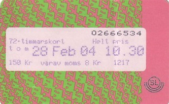Communication of the city: Stockholm (Szwecja) - ticket abverse