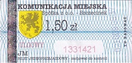 Communication of the city: Szczecinek (Polska) - ticket abverse. <IMG SRC=img_upload/_0blad.png alt="błąd">: krzywo nadrukowany herb;
hologram DRUK FONT