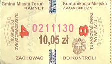 Communication of the city: Toruń (Polska) - ticket abverse. <IMG SRC=img_upload/_0karnetkk.png alt="kupon kontrolny karnetu">