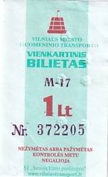 Communication of the city: Vilnius (Litwa) - ticket abverse. <IMG SRC=img_upload/_0wymiana2.png>