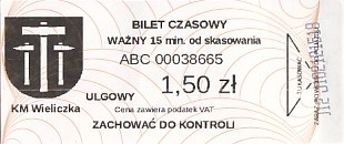 Communication of the city: Wieliczka (Polska) - ticket abverse