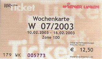 Communication of the city: Wien (Austria) - ticket abverse. tygodniowy