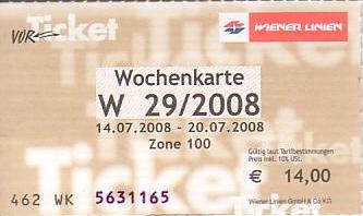 Communication of the city: Wien (Austria) - ticket abverse. tygodniowy 