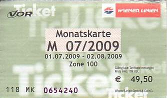 Communication of the city: Wien (Austria) - ticket abverse. miesięczny