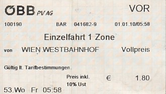 Communication of the city: Wien (Austria) - ticket abverse