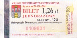Communication of the city: Włocławek (Polska) - ticket abverse. <!--śmieszne ceny-->