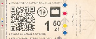 Communication of the city: Wrocław (Polska) - ticket abverse. bagażowy