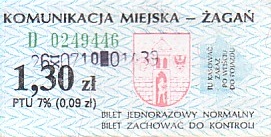Communication of the city: Żagań (Polska) - ticket abverse. <IMG SRC=img_upload/_0wymiana2.png>
