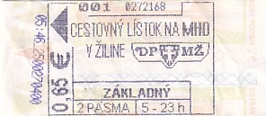 Communication of the city: Žilina (Słowacja) - ticket abverse. <IMG SRC=img_upload/_0wymiana2.png>