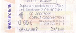 Communication of the city: Žilina (Słowacja) - ticket abverse. <IMG SRC=img_upload/_0wymiana2.png>