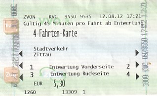 Communication of the city: Zittau (Niemcy) - ticket abverse