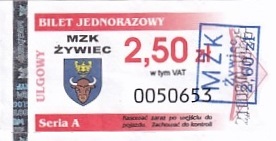 Communication of the city: Żywiec (Polska) - ticket abverse. <IMG SRC=img_upload/_przebitka.png alt="przebitka">
