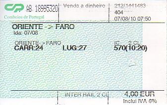 Communication of the city: (kolejowe) (Portugalia) - ticket abverse