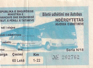 Communication of the city: (międzymiastowe ALB) (Albania) - ticket abverse