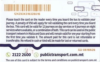 Communication of the city: (ogólnomaltańskie) (Malta) - ticket reverse